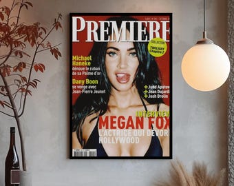 Plakat z premierą Megan Fox, okładka francuskiego magazynu, dekoracja ścienna pokoju gwiazd, grafika z kultową aktorką, sztuka hollywoodzka z 2009 roku