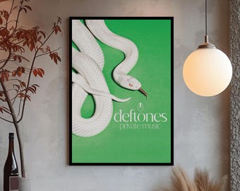 Prywatny plakat muzyczny Deftones, alternatywna metalowa sztuka ścienna, nadruk z białym wężem w kolorze zielonym, dekoracja pokoju z muzyką rockową, prezent dla fana Deftones, nastrojowa sztuka do sypialni