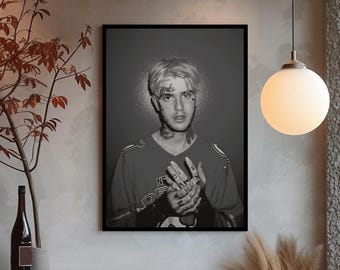 Plakat Lil Peepa, czarno-biała grafika ścienna z rapem, dekoracja pokoju z emo rapem, wydruk na prezent dla fana Peepa, grafika do sypialni hip-hopowej, plakat z hołdem dla legendy muzyki