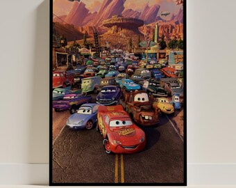 Plakat Disney Auta Chłodnica Górska | Zygzak McQueen Złomek Pixar – grafika ścienna | Dekoracja filmowa | Prezent do pokoju dziecięcego | Fan Art Auta