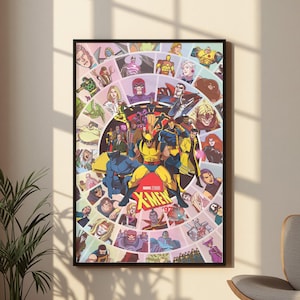 Póster de X-Men 97, arte mural de Marvel, collage de personajes de Wolverine, Cyclops y Rogue, decoración de cómics, póster de pared para regalo para sala de gamers