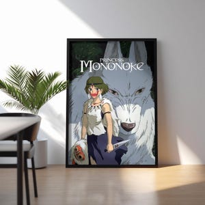 Princess Mononoke Poster, San and White Wolf Wall Art, Studio Ghibli Anime Print, Kodama Forest Spirit Decor, Hayao Miyazaki Gift Poster image 3