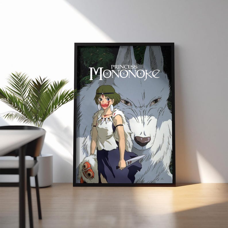 Princess Mononoke Poster, San and White Wolf Wall Art, Studio Ghibli Anime Print, Kodama Forest Spirit Decor, Hayao Miyazaki Gift Poster image 3