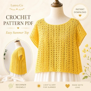 Lace Crochet Top Pattern PDF, Easy Summer Blouse, Beginner Beach Cover Up, Instant Download