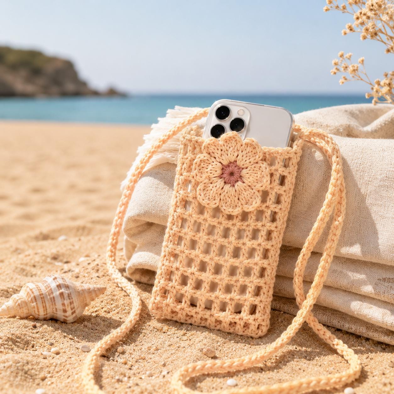 10 Crochet Phone Charm Patterns with Flowers, Cats, and Mini Bags 3 Crochet Phone Holder Pattern