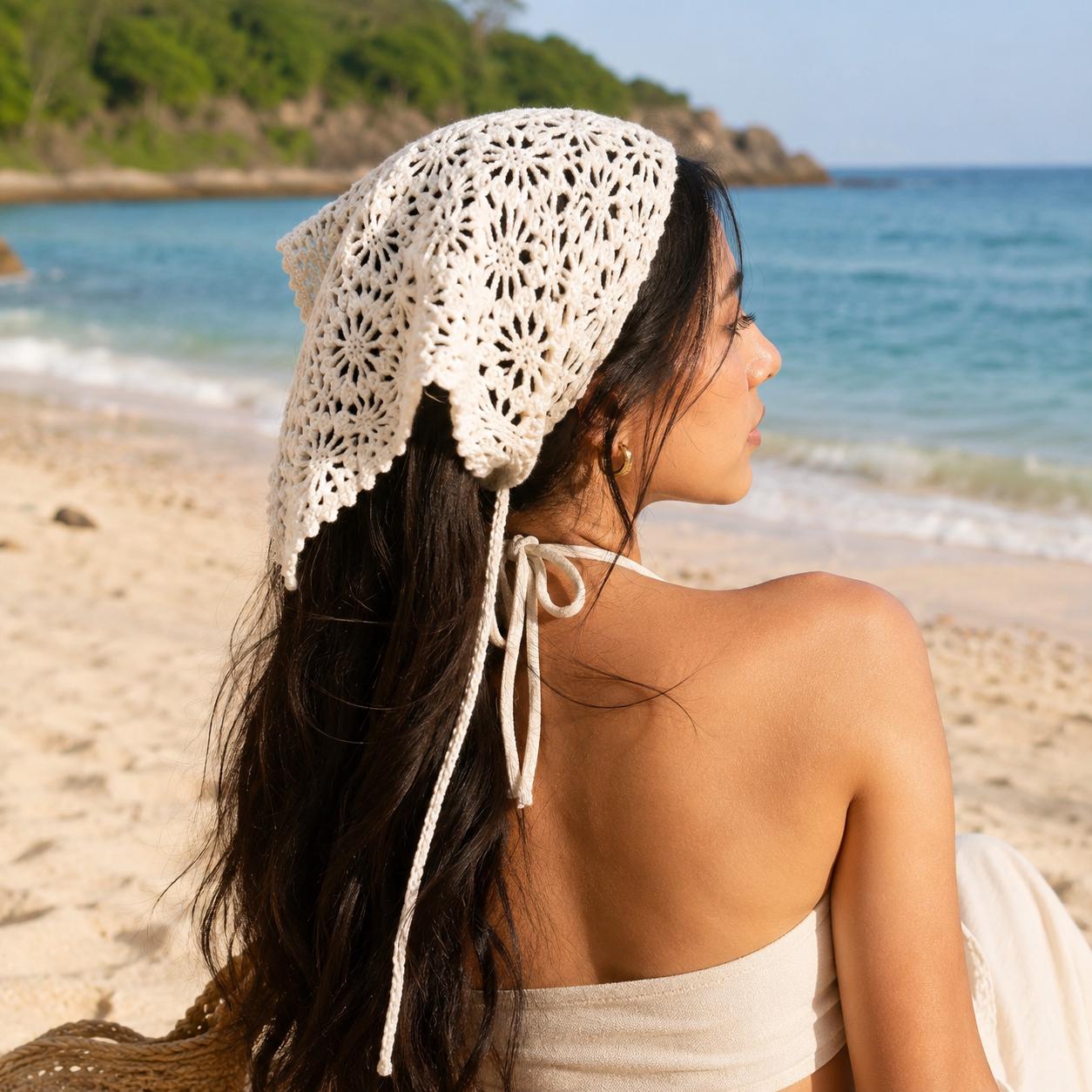 38 Head Scarf Crochet Patterns for Bandanas, Kerchiefs, and Stylish Wraps 7 Wildflower Triangle Crochet Bandana