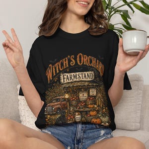 Witch's Orchard Farmstand Shirt, Vintage Halloween Graphic Tee, Local Produce Autumn Tshirt, Cottagecore Spooky Season Apparel, Whimsigoth
