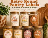 Editable Pantry Label Template | Customizable Kitchen Organization | Retro Round Labels | Instant Download