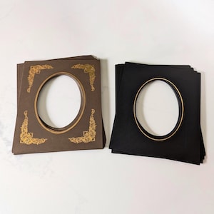 Vintage 8x10 Oval Picture Frame Mat Insert | Ornate Gold Detail | Brown or Black Cardstock Frame Insert | Portrait Photo Display | Deadstock
