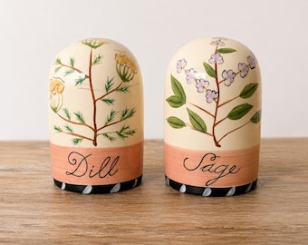 Vintage Dill & Sage Salt Pepper Shakers Set of 2 | Certified International Culinary | Hand Painted Herb Kitchen Decor | Farmhouse Kitchen