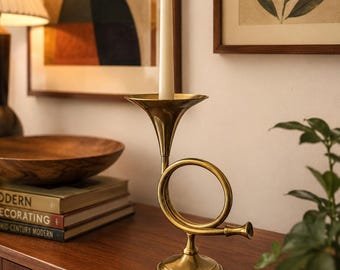 Vintage Brass Taper Candle Holder, Trumpet Candlestick, Cottagecore Brass Decor, English Country Accent