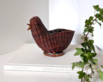Panier à poules vintage Avon en osier | Panier à oiseaux en rotin tressé | Décoration cottagecore | Style bohème chic mi-siècle | Petit panier à bijoux | Petit pot de fleurs