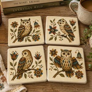 Folk Art Owl Coasters