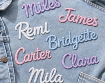 Aangepaste geborduurde naampatch, gepersonaliseerde naam opstrijkbare patch, gepersonaliseerde teksttag, naampatch, naamplaatje, voor kleding, uniformen, tassen