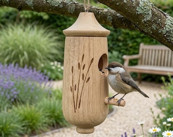 Wooden Hummingbird House Outdoor Hanging Bird Feeder, Rustic Garden Decor for Bird Lovers, Beech Wood Birdhouse, Thoughtful Gift