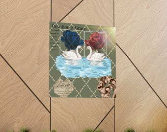 Devotion & Grace swans Matte Poster | Floral Rose Vintage Pattern