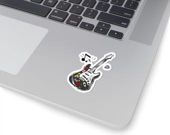 ロックギターのキスカットステッカー | エレキギターの音符のノートパソコン用デカール