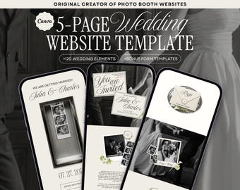 Ivory Photo Booth Wedding Website Template, Canva Wedding Website, Editable RSVP, Digital Wedding Invitation | INSTANT DOWNLOAD