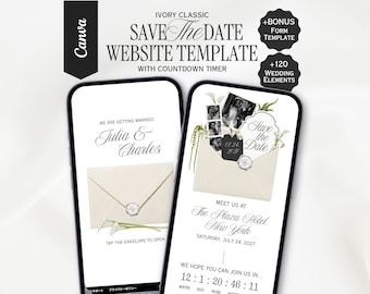 Ivory Classic Save the Date, Editable Canva Wedding Website, Digital Invitation | INSTANT DOWNLOAD