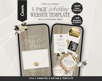 Ivory Old Money Wedding Website Template, Canva Wedding Website, Editable RSVP, Digital Wedding Invitation | INSTANT DOWNLOAD
