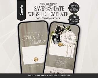 Ivory Old Money Save the Date, Editable Canva Wedding Website, Digital Invitation | INSTANT DOWNLOAD