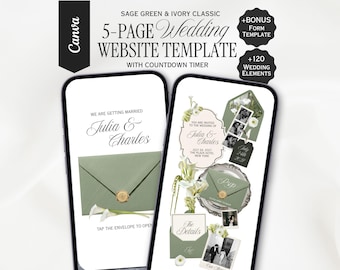 Sage Green and Ivory Classic Wedding Website Template, Canva Wedding Website, Editable RSVP, Digital Wedding Invitation | INSTANT DOWNLOAD