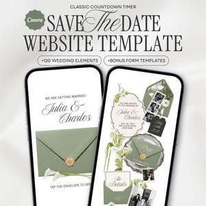 Modello di sito web per matrimoni classico verde salvia e avorio, sito web per matrimoni su Canva, RSVP modificabile, invito di nozze digitale / DOWNLOAD IMMEDIATO
