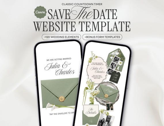Sage Green and Ivory Classic Wedding Website Template, Canva Wedding Website, Editable RSVP, Digital Wedding Invitation | INSTANT DOWNLOAD
