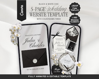 Black & White Chic Wedding Website Template, Canva Wedding Website, Editable RSVP, Digital Wedding Invitation | INSTANT DOWNLOAD