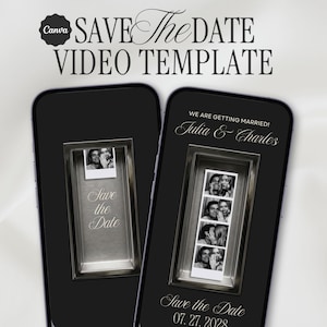 Black Photo Booth Save the Date Video, Animated Save the Date Template, Wedding Invitation Video, Canva Evite