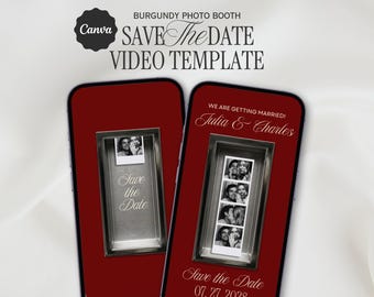 Burgundy Photo Booth Save the Date Video, Editable Social Media Canva Template | INSTANT DOWNLOAD
