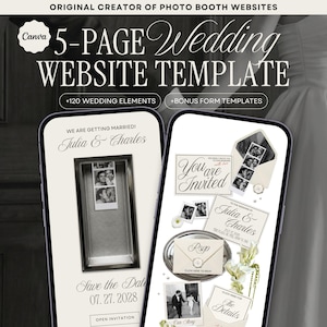 Ivory Photo Booth Wedding Website Template, Canva Wedding Website, Editable RSVP, Digital Wedding Invitation | INSTANT DOWNLOAD
