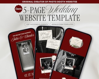 Burgundy Photo Booth Wedding Website Template, Canva Wedding Website, Editable RSVP, Digital Wedding Invitation | INSTANT DOWNLOAD