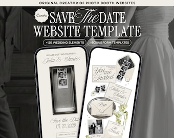 Ivory Photo Booth Wedding Website Template, Canva Wedding Website, Editable RSVP, Digital Wedding Invitation | INSTANT DOWNLOAD
