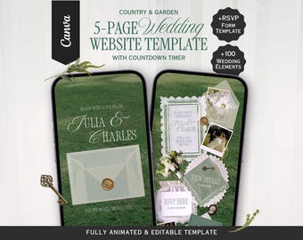 Country & Garden Wedding Website Template, Canva Wedding Website, Editable RSVP, Digital Wedding Invitation | INSTANT DOWNLOAD