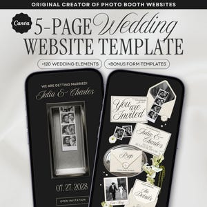 Black Photo Booth Wedding Website Template, Canva Wedding Website, Editable RSVP, Digital Wedding Invitation | INSTANT DOWNLOAD