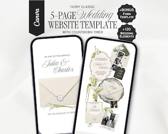 Ivory Classic Wedding Website Template, Canva Wedding Website, Editable RSVP, Digital Wedding Invitation | INSTANT DOWNLOAD