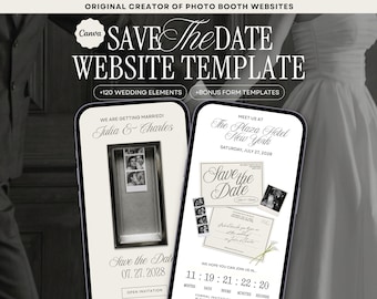 Save-the-Date-Karte in Elfenbein-Fotobox, bearbeitbare Canva-Hochzeitswebsite, digitale Einladung | SOFORT-DOWNLOAD