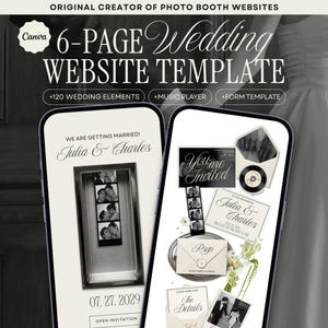 Ivory Photo Booth Wedding Website Template, Canva Digital Invitation with Envelope, RSVP and Countdown Timer