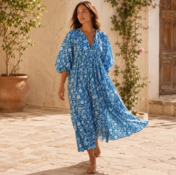 flowy voluminous dress Balloon Sleeve Boho Floral Maxi for Women, Summer Dress seattle boutique carrying staud