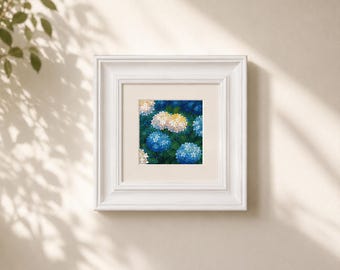 Original Oil Pastel Painting, Hydrangea Floral Wall Art, Framed Artwork