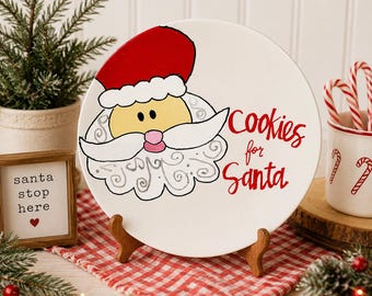 Hand-Painted Ceramic Santa Cookies for Santa Plate | Personalized Christmas Eve Tradition