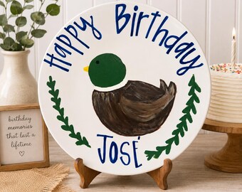 Personalized Hand-Painted Mallard Duck Birthday Plate