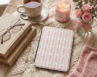 Pink Floral Stripe Kindle Case | Vintage Rose Pattern