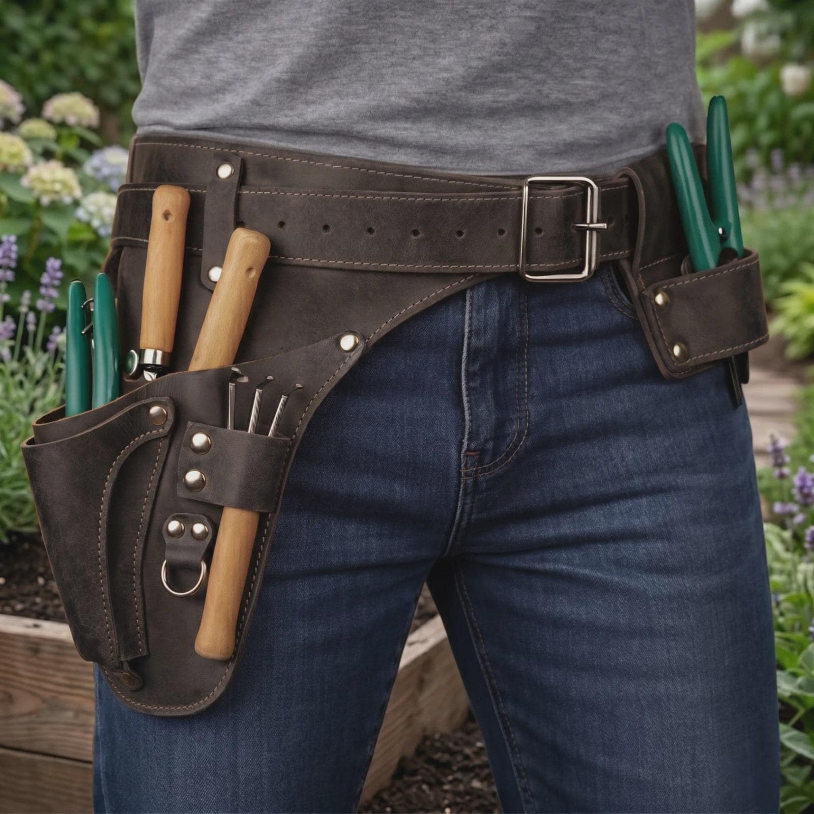 Handmade Leather Gardening Tool Belt Professional Florist Waist Apron, Utility Pouch