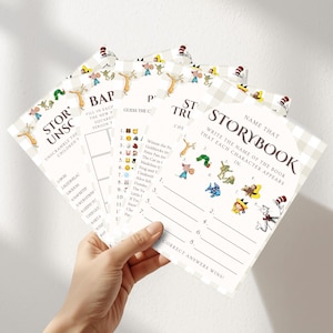 A New Chapter Begins Baby Shower Game Set Vol.1, Storybook Baby Shower Games, 5 Printable Gender Neutral Games, Canva Template, Digital