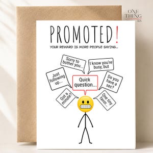 Funny Promotion Card, Coworker Congratulations, Quick Question Humor (Digital Download)