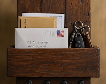 Reclaimed Wood Mail Key Holder – Rustic Farmhouse Entryway Organizer