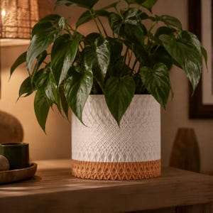 Ingewikkelde design plantenbak, sierlijke succulente pot, decoratieve kamerplantenhouder, boho bureauplanter, housewarmingcadeau voor plantenliefhebbers