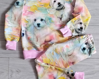 kids clothes with dog, pastel home wear for kids